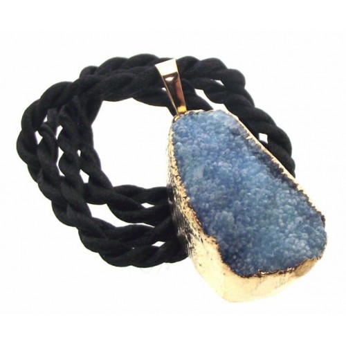 Druzy Blue Quartz Crystal Electroplated Pendant Design 06